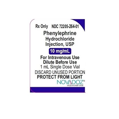 Phenylephrine HCl Injection 10 mg/mL, Single Dose Vial 1 mL, 25/Tray