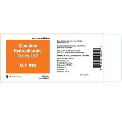 Clonidine HCl, 0.1mg, 100 Tablets/Bottle