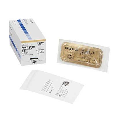 Absorbable Suture with Needle McKesson Chromic Gut P-13 3/8 Circle Precision Reverse Cutting Needle Size 5 - 0