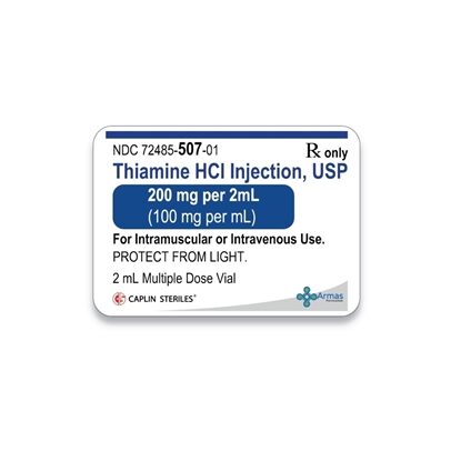 Thiamine Hydrochloride (B1) Injection 100 mg/mL, Multiple Dose Vial 2mL, Each