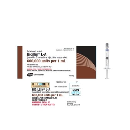 Bicillin L-A® Penicillin G Benzathine Injection 600 MU, Prefilled Syringe 1 mL, 10/Tray