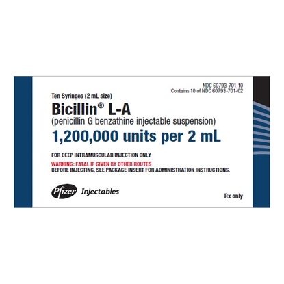 Bicillin L-A® Penicillin G Benzathine Injection 1.2 MMU, Prefilled Syringe 2 mL, 10/Tray