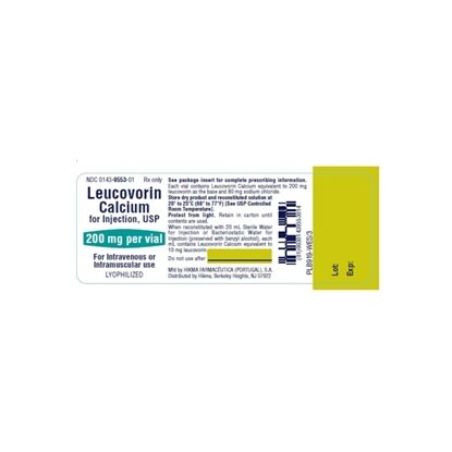 Leucovorin Calcium Injection 200 mg/Vial, Single Dose Vial 20 mL, Each