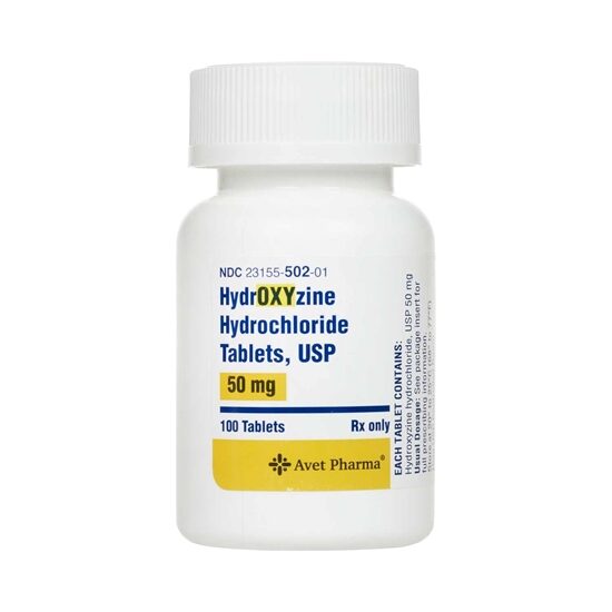 Hydroxyzine HCl 50mg 100 TabletsBottle