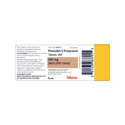 Penicillin V Potassium, 250mg, 100 Tablets/Bottle