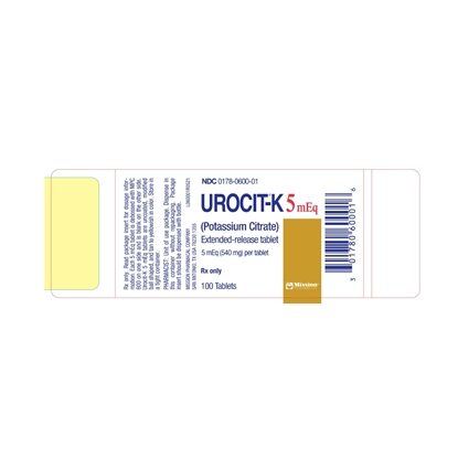 Urocit-K Potassium Citrate 5 mEq (540 mg) Tablets, 100 Count