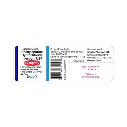 Phenylephrine HCl Injection 10 mg/mL, Single Dose Vial 1 mL, 25/Tray