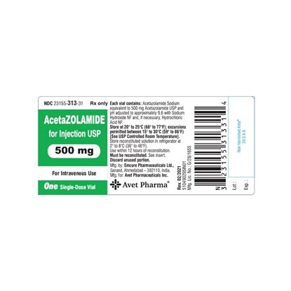 Acetazolamide Injection 500 mg/Vial, Single Dose Vial, Each